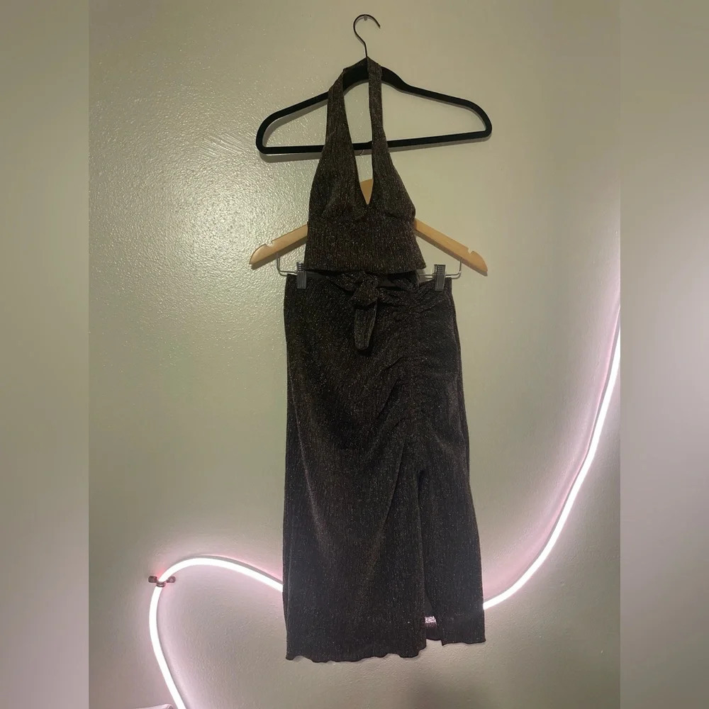 Halter Midi Dress in Shimmery Black